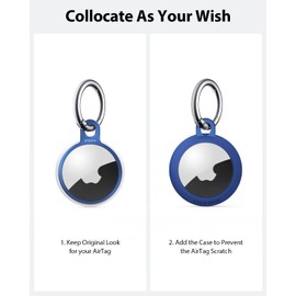 Stouchi Pack of 2 Airtag Keyring with TPU Case, Stainless Steel Air Tag Protective Case, Secure Holder, Scratch-Resistant, Minimalist Design, Compatible with 2021 AirTags for Keys, Bag, Luggage, Blue