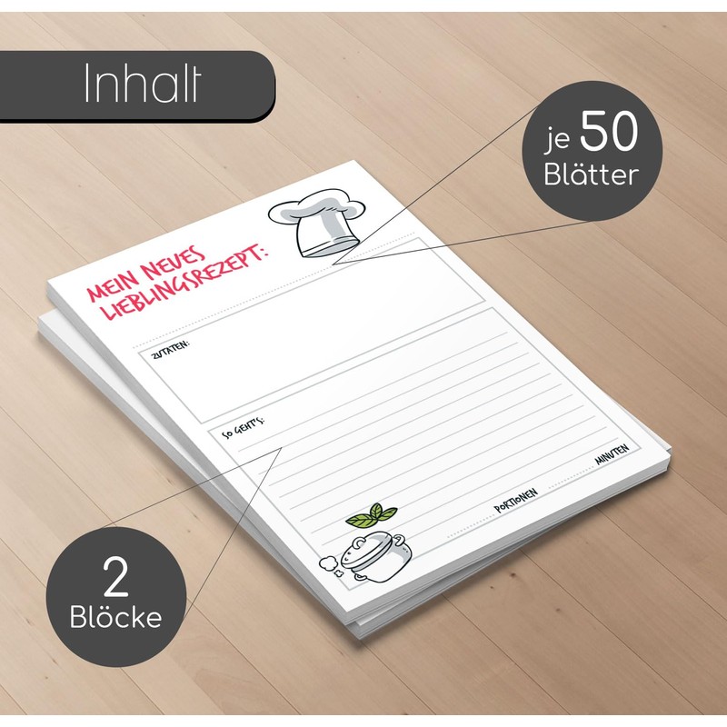 younikat Recipe Pad Set of 2 I 50 Recipe Sheets