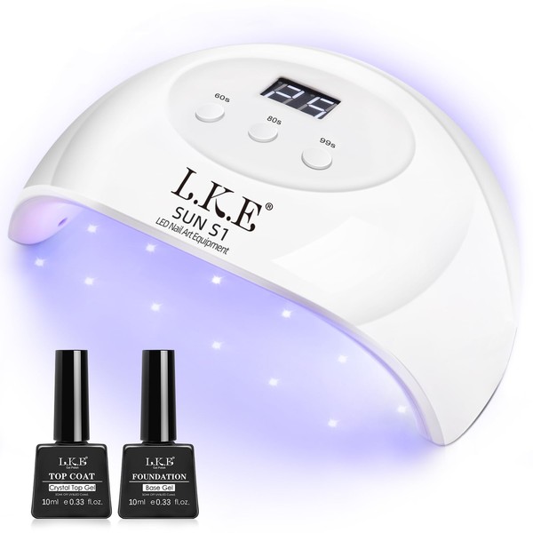 LKE UV LED Nail Lamp for Gel Nails with Gel Base and Top Coat Set, 72W Professional Gel Nail Polish Kit with UV Light Nail Dryer Curing Auto Sensor Manicure Tools Gel Nail Kit Gifts for Women (White)