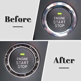 ToBeQueen Black Bling Push Start Button Cover Ring, Interior Crystal Diamond Rhinestone Engine Start Stop Ring Emblem Decoration Sticker, Car Accessories for Women