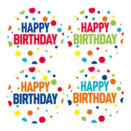 G2PLUS 5cm Happy Birthday Stickers,60PCS Waterproof Stickers, Dots Birthday Favors Labels for Birthday Party Bags,Baby Shower Party Favors