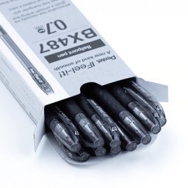 Pentel Feel-It! Pentel, Low Viscosity, Stick Type Ballpoint Pen with Cap to Protect Pockets, Black Ink, Metal Tip, 0.7mm Medium Point, BX487-A, Box of 12