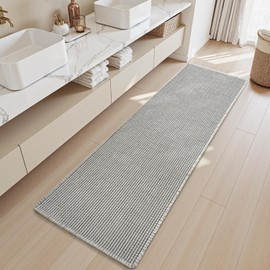SIXHOME 60 x 120 cm Grey/White Bath Mat, Super Absorbent Waffle with Tassels, Bath Mat, Non-Slip Machine Washable Bath Mat for Bathroom