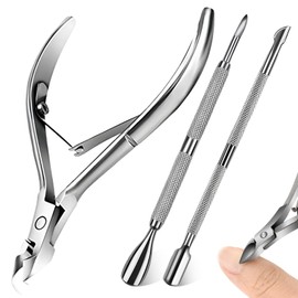 3-Piece Cuticle Nippers Set, Professional Stainless Steel Cuticle Nippers with Nail Clippers and Cuticle Pusher, Removal of Excess Cracked Skin, for Toenails and Fingernails