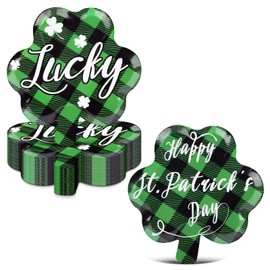 FATLBSEV 50Pcs St. Patrick's Day Paper Plates- 9x8.7Inches Mint Green Shamrock Shaped Disposable Party Plates for Irish Holiday Party Supplies and Table Decor | FATLBSEV
