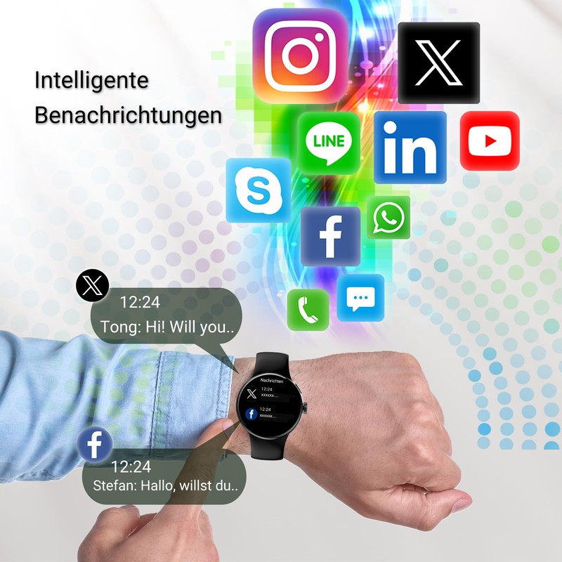 SmartWatch XINJI N2 with Bluetooth, AMOLED Touch Panel, Pulse/HRV/Blood Oxygen