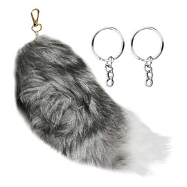 ZBHDEYG 1 Piece Fox Tail Pendant, 2 Pieces Key Chains, Artificial Plush Tail Key Chain, Stuffed Animal Pendant, Tail Decoration, gray