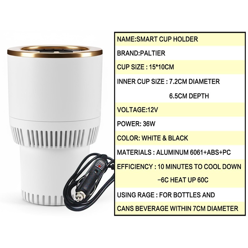 Auto Car Cup Holder Heating Cooling Drinks Smart Cooler Warmer