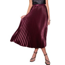 CUPSHE Satin Pleated Women's Long Sleeve Dress, Elegant Evening Party Maxi Dress, Burgundy red, M