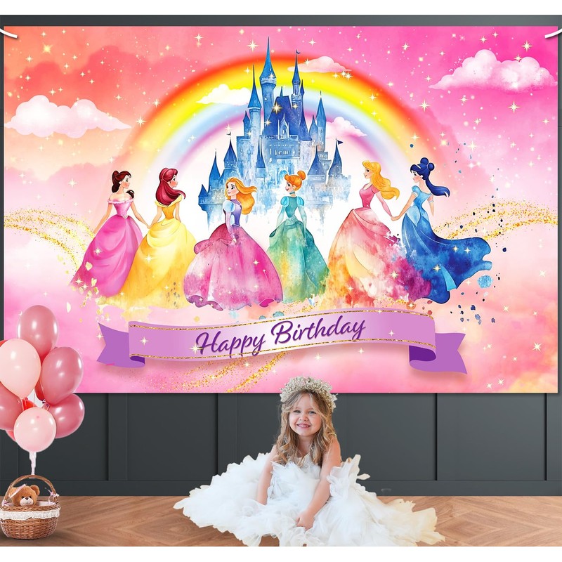 Princess Backdrop 6x4ft Princess Birthday Party Decorations Pink Happy Birthday