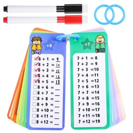 15Pcs Addition Flash Cards Math Flash Cards 1-12 Addition Chart Flashs Card Additions Card for 3rd Grade, 2 Dry Erase Markers & Rings for Classroom Home Learning Teacher Teaching Aids