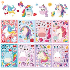 Dvobez 8 Sheets 8.3"x6" Make a Face Stickers for Kids, Make Your Own Stickers for Kids Crafts Party Favors Goodie Bags Stuffers Birthday Supplies - Unicorn (Half Body)