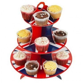 PMS UNION JACK CUPCAKE STAND 3TIER W/PVC COATED CARD WRAP OP