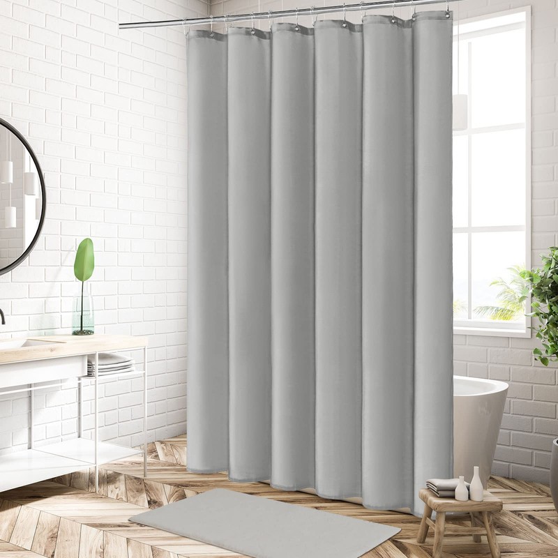 MitoVilla Extra Long Grey Shower Curtain Liner, Fabric Bath Curtain
