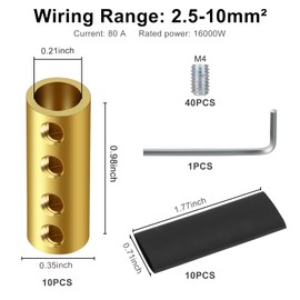 Linkstyle 10pcs 6-10 AWG 6 8 10 Gauge Wire Connector Nut Kit, 80Amps Splicing Screw Quick Wiring Connection Circuit Brass Terminals, Screw-Fixed Type Heat Shrink Butt Wire Connectors