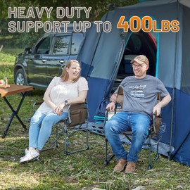 Timber Ridge Aluminum Camping Directors Chair with Side Table Pocket, Portable Folding Chair, Heavy Duty Lawn Chair for Fishing Trip Picnic Concert Outdoor 400lbs, Tan