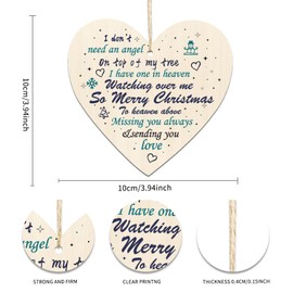 Memorial Christmas Ornaments Decorations Xmas Tree Baubles- Wooden Hanging Love Heart Plaque Christmas Remembrance Mum Dad Nan Friend Gifts -Merry Christmas in Heaven Memory to Remember Loved Ones