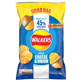Walkers Walkers Less Salt Mild Cheese & Onion 45G, Blue