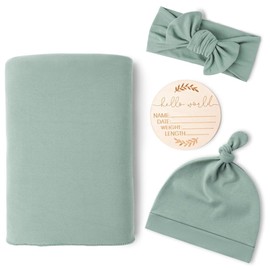 Baby Swaddle Set Newborn Hat Headband Beanie Swaddling Blanket Newborn Infant Swaddle Hat Baby Blankets for Baby Girl Boy