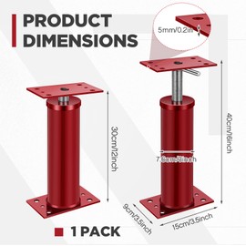 Yaocom 2 Pcs Adjustable Jack Post, 12"-16" Height Range, Basement Floor Jack Screw Jack House Jacks for Lifting Joist Beam Brace for Cellar Ceiling, Center Point Load Capacity 11023 Lbs, Red (12"-16")