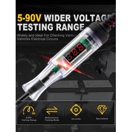 Test Light Automotive 5-90V Digital LED Circuit Tester with Voltage Display, Auto Bidirectional Voltage Tester, Electric Test Pen with Extended Spring Wire & Probe for Car RV Fuse Checker (red)…