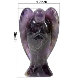 Amogeeli 3" Amethyst Carved Healing Crystal Guardian Angel Pocket Stone Figurine for Home Decor