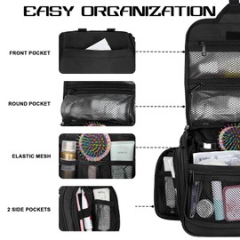 Goloni 10-Compartment Hanging Travel Toiletry Bag for Men & Women - Large Makeup & Toiletries Organizer with Smooth Zippers,XXL Swivel Metal Hook - Perfect for Travel, Camping, and Daily Use