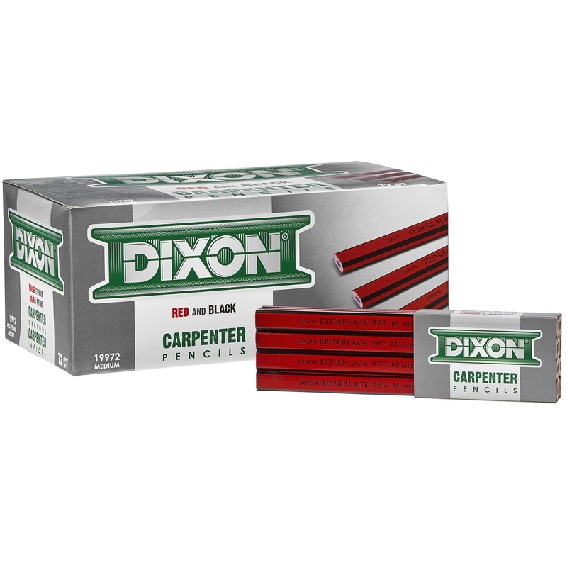 Dixon 19972 Oriole Woodcase Flat Carpenter's Pencil Medium Red Dozen