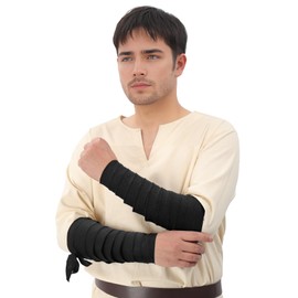 Cdecgo Renaissance Arm Wraps Medieval Bracers Guards Linen for Renn Faire Cosplay Costume Accessories (B-Black)