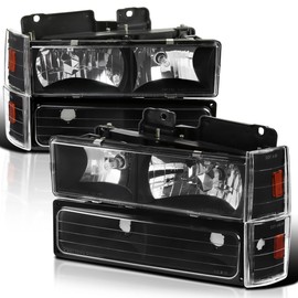 SPEC-D TUNING Black Headlights + Bumper Lights + Corner Lights Compatible with 1988-1993 Chevy C10 Pickup C/K 1500 2500 3500 Silverado Sierra, Left + Right Pair Headlamps Assembly