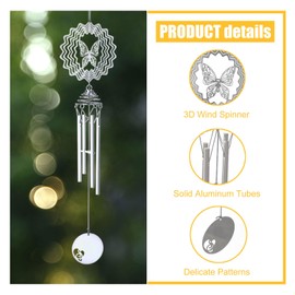 Metal Animal Wind Chimes, Adjustable 4 Thickened Aluminum Tubes, Hanging Garden Ornaments for Outdoors Indoors Balcony Tree Patio Backyard Home Decor (Butterfly)