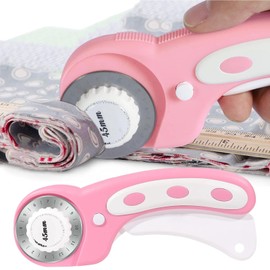 Fabric Cutter Wheel | 45 MM Fabric Cutting Rotary Cutter with Ergonomic Handle - Sewing Rotary Cutter, Quick Change, Safety Button for Trimming Seams, Bending Quilt Pieces