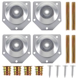 DOITOOL 4 Pieces 14 Degree Angled Leg Mounting Plates, Furniture Leg Attachment Plates Brackets T-Plate M8 Sofa Legs with Hanger Bolts, Converters and Screws