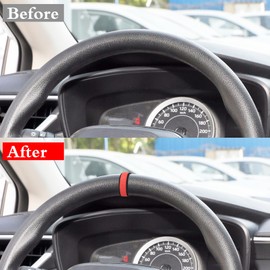 ramuel Car Steering Wheel Center Marker Sticker,Suede Material Direction Return to Standard Mark,Car Interior Decorative Accessory,Suitable for Most Models (Black Red)