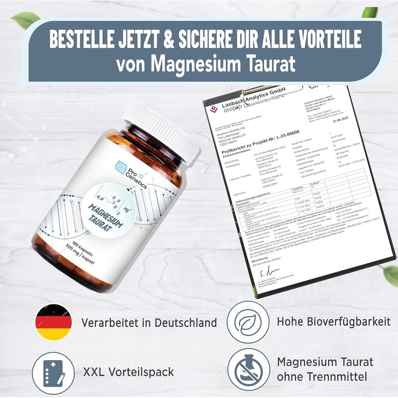 Magnesium Taurate High Dose 2000 mg (500 mg/Capsule) Magnesium +
