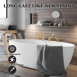 Roman Brushed Gold 4 Hole Widespread 2 Handle Bath Tub Filler Set with 71 Inch Hand Shower and Solid Brass Deck Mount Faucet with Sprayer