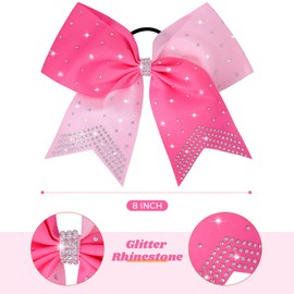 DEEKA 10 PCS Rhinestones Two Toned Large Cheer Hair Bows 7" Glitter Cheer Ponytail Holder Handmade for Teen Girls Softball Cheerleader Sports -Light Pink/Hot Pink