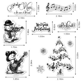 Christmas Snowman Clear Stamps for Card Making, Snowflake Music Note Tree Happy New Year Sentiments Words Clear Rubber Stamps for DIY Christmas Card Making Décor Scrapbooking Album Supplie