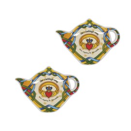 Royal Tara Claddagh Tea Bag Holder Irish Weave Teapot Shaped Resting Caddy Saucer Made of Bone China 6" (2)