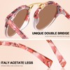 CARFIA Small Pink Mirrored Double Bridge Acetate Sunglasses for Women