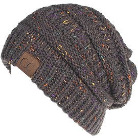 DURINM Women's Knitted Winter Hat Beanie Girls Cable Hole Winter Hat Knitted Hat for Ponytail Beanie Women's Hat Winter Hat Messy, gray