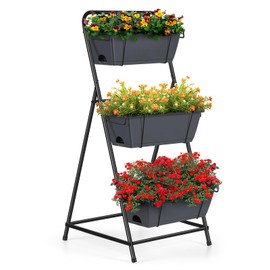 Vertical Garden Planter 3 Tier Raised Garden Bed Herb Planter Outdoor Standing Garden Planter Box with Drainage Holes Removable Tray for Patio Balcony Porch Grey