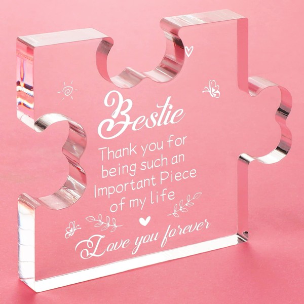 to My Bestie Christmas Birthday Gifts, Gifts for Women Acrylic Puzzle Plaque, Gifts for Best Friend Sister Girls Women BFF, Birthday Wedding Mothers Day Card Gifts for Friend Women Desk Decorations