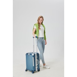 ASCG 20'' Gorgeous Gem-Blue 3/7 Split Opening 50% Increase in Capacity Built-in Detachable Shoe Bag Zipperless Aluminum Frame Suitcase 22x14x9 Airline Approved Carry On Luggage.