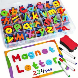 Classroom Magnetic Alphabet Letters Kit 234 Pieces with Double-Side Magnet Board for Preschool Kids, Toddler, and Spelling Learning Animal and Letter Sticker Set Christmas