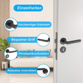 KARATINTL Door Handles, Interior Doors, Black, BB Deadlock, Black Doors, Door Handle Set, Stainless Steel, Matte Black for Room Doors, DIN Standard