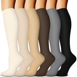 BLONGW Compression Socks for Men Women, 6 Pairs Knee Stockings, Support Stockings, Compression Socks for Sports, Flight, Running, Travel, Cycling, 6107-Assorted, L-XL