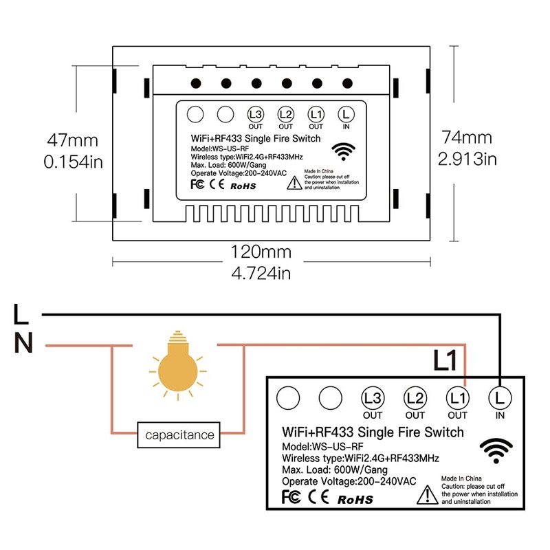 MOES Touch Wall Single Live Wire Smart Switch，No Neutral Wire