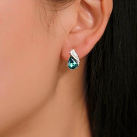 Xmsrn Vintage Emerald Crystal Rhinestone Drop Earrings Boho Emerald Drop Earrings Water Drop Gemstone Earrings Crystal Weeding Bridal Earrings Jewellery for Women and Girls, Zinc, No Gemstone