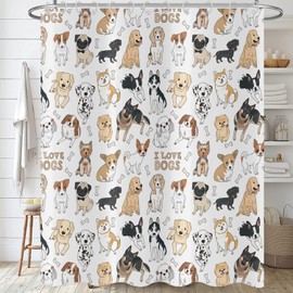 Hnmdmyi Funny Shower Curtain 180x180, Cute Dog Shower Curtains Animals Puppy Dog Kids Girls Boys Bathroom Curtains with Hooks Waterproof Polyester Fabric Washable Bath Curtains for Wet Room